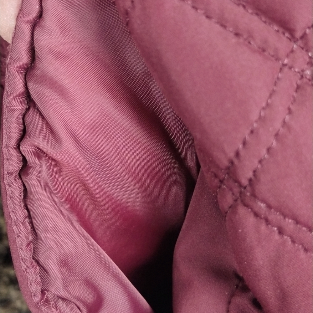 Weatherproof Burgundy Quilted Faux Fur High Collar Zip Up Outdoor Vest Jacket - Picture 5 of 16